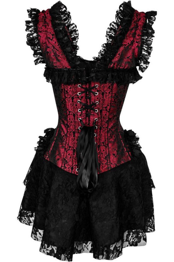 Top Drawer Steel Boned Red Black Lace Victorian Corset Dress Fashion - Image 2